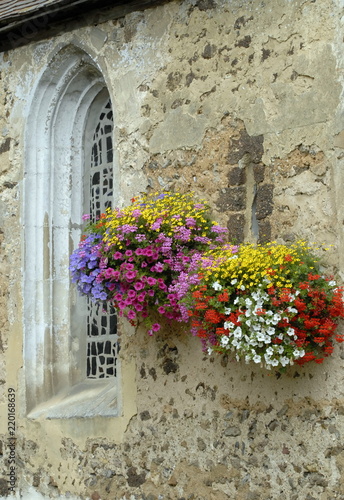 ville de Francheville  mur fleuri de l   glise et vitrail  d  partement de l Eure  Normandie  France