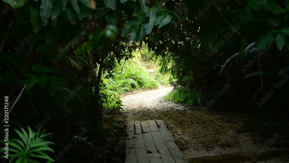 Wooden bridge leading to Lazy beach through the jungle from Saracen Bay beach. Koh Rong Samloem. Wooden bridge leading to Lazy beach through the jungle from Saracen Bay beach. Koh Rong Samloem.