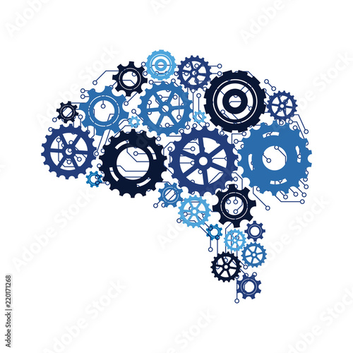 Abstract brain gear circuit color blue. Vector illustration