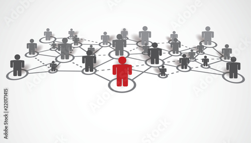 Leadership concept with red person on dot and line communication. Vector illustration