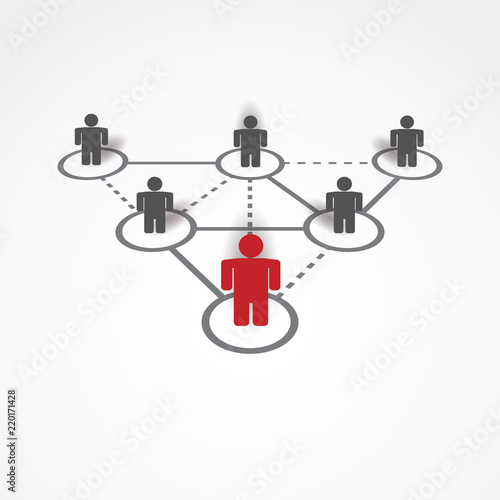Leadership concept with red person on dot and line communication. Vector illustration