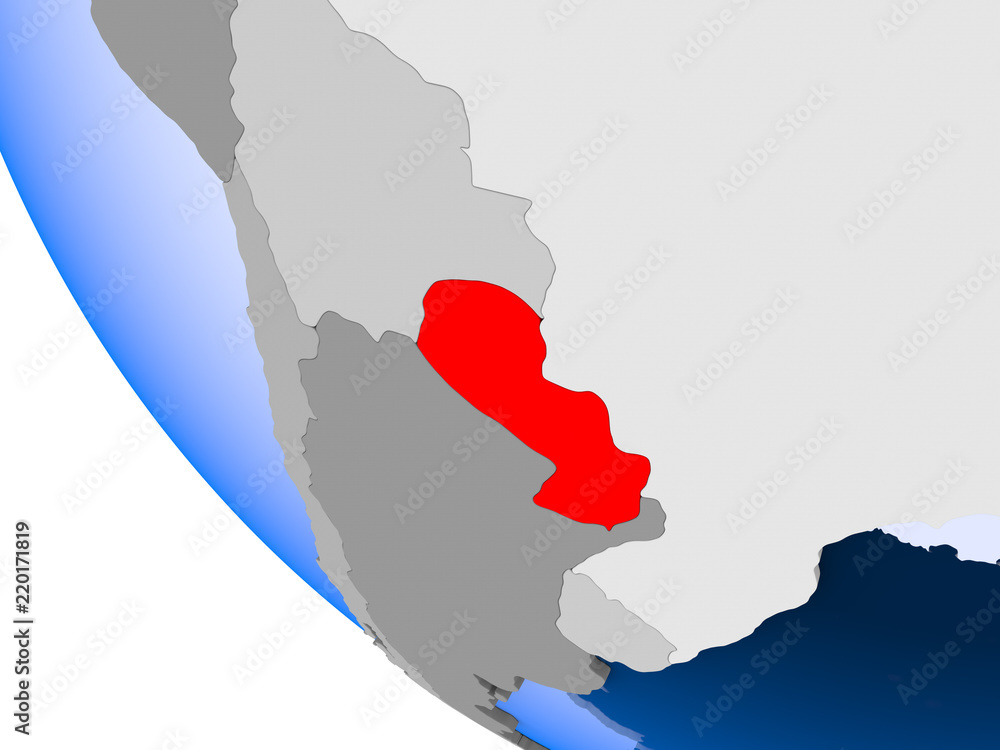 Fototapeta premium Paraguay on political globe