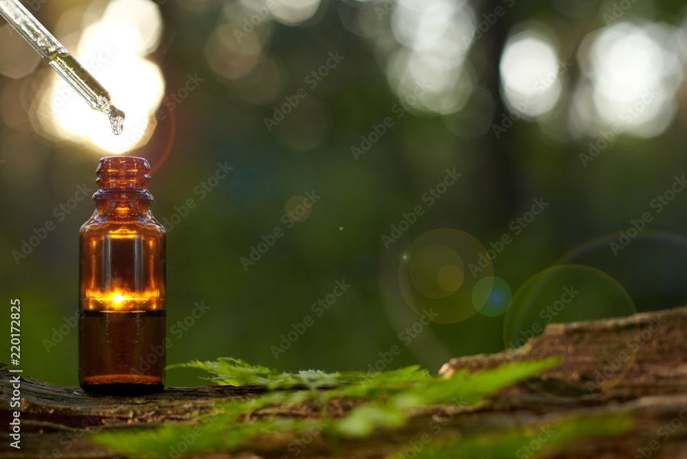 Natural remedies, aromatherapy - dropper & bottle. - obrazy, fototapety, plakaty 