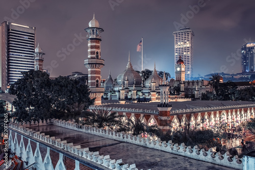 Photography Jamek mosque in Kuala Lumpur by night