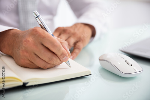 Businessperson Writing Schedule In Diary With Pen