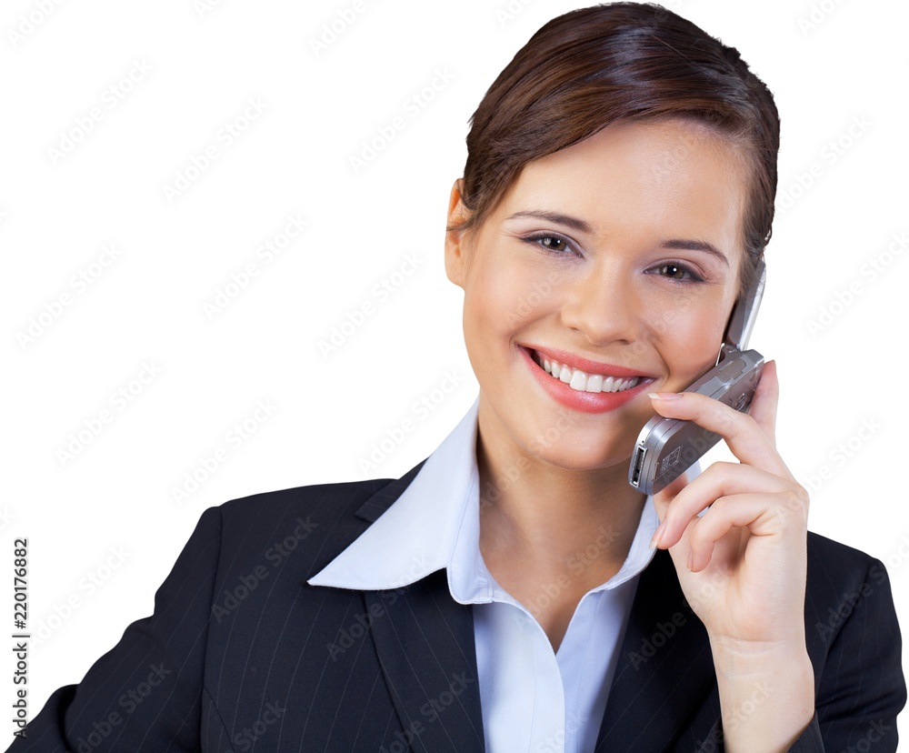 Close-up portrait of young businesswoman isolated on white Close-up portrait of young businesswoman isolated on white