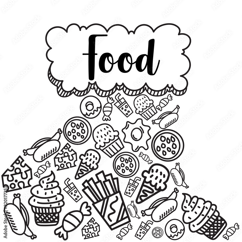 food doodle illustration on white background