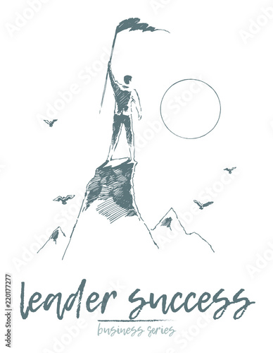 Business leadership man top mountain flag vector