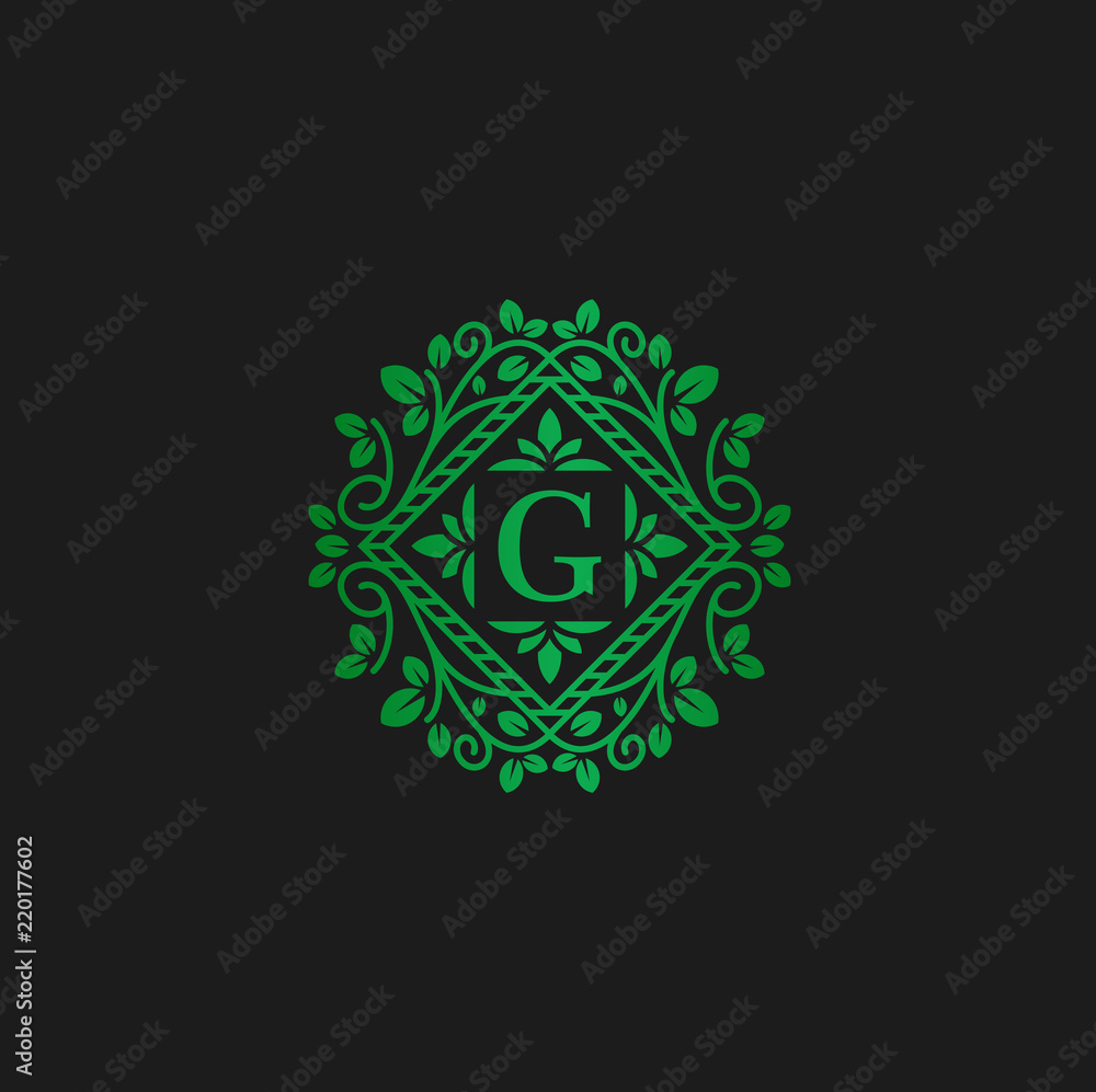 Vector logo design template and emblem made with leaves and letter g eco flowers