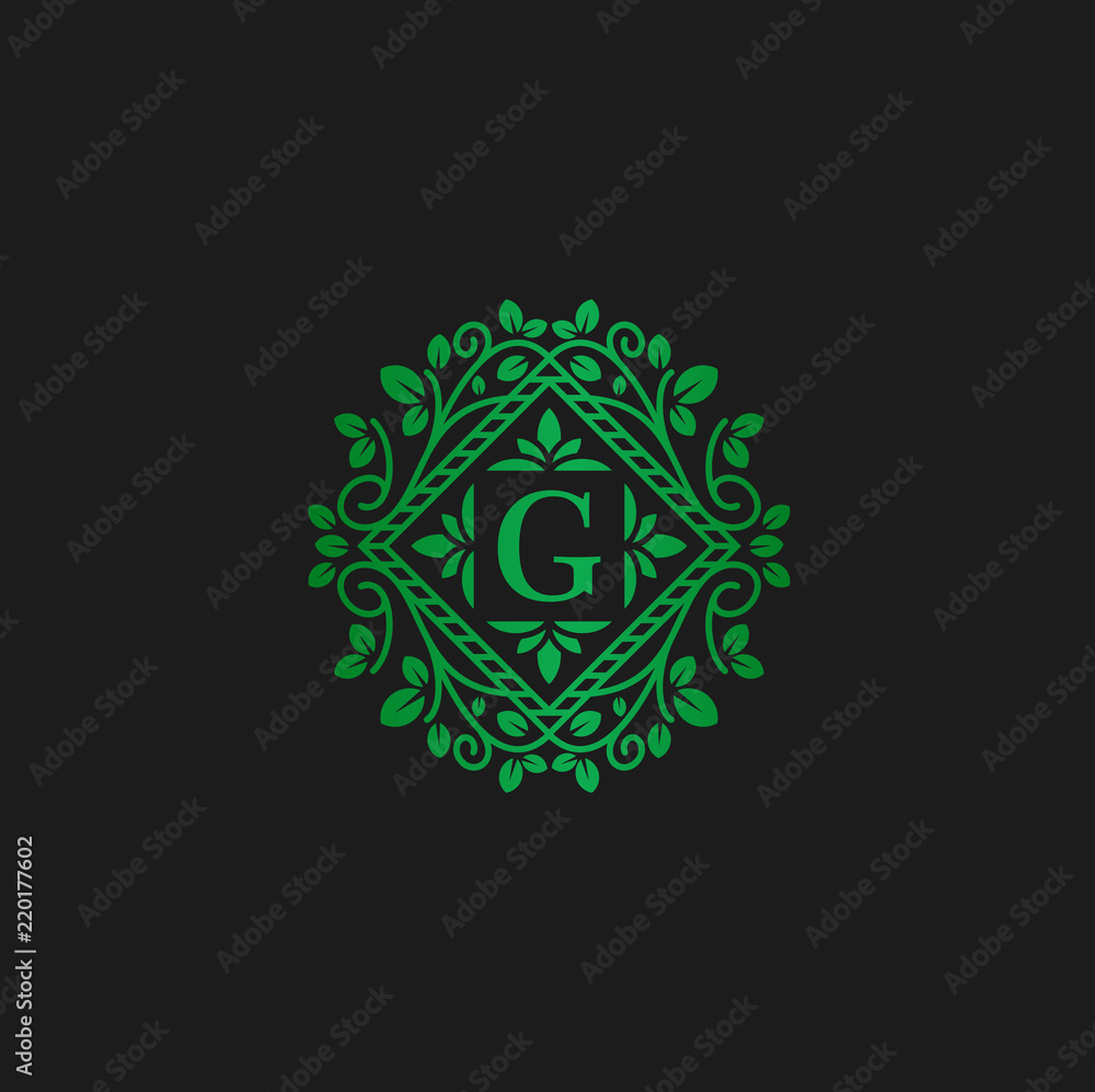 Vector logo design template and emblem made with leaves and letter g eco flowers Vector logo design template and emblem made with leaves and letter g eco flowers