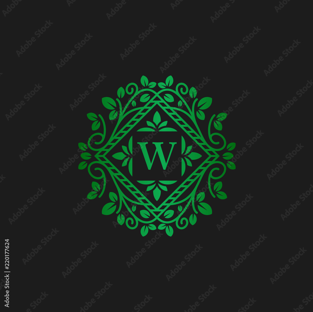 Vector logo design template and emblem made with leaves and letter w eco flowers