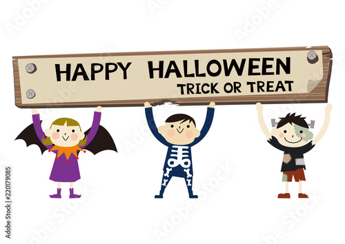 仮装した子供たちのバナー。ハロウィンのバナー。