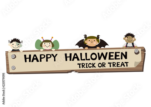 仮装した子供たちのバナー。ハロウィンのバナー。