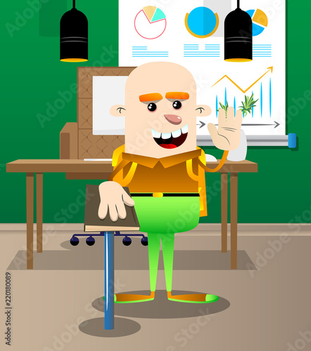 Schoolboy raising his hand and put the other on a holy book. Vector cartoon character illustration.