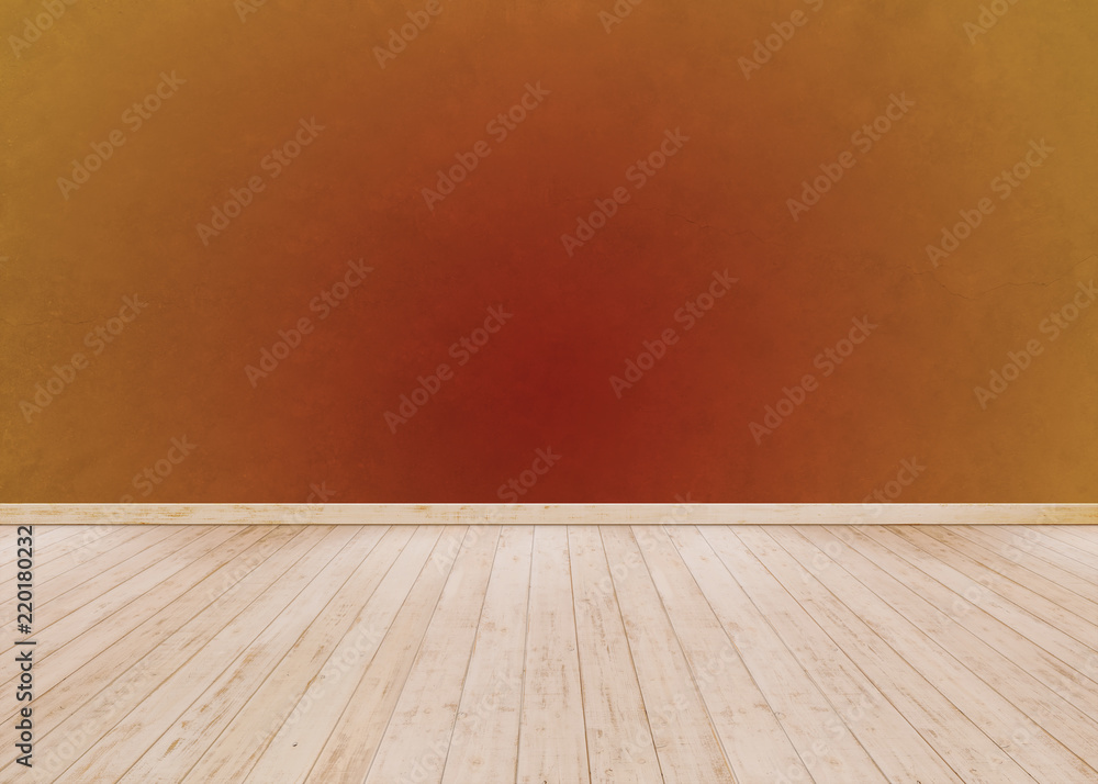 Orange cement wall with Wooden floor Orange cement wall with Wooden floor
