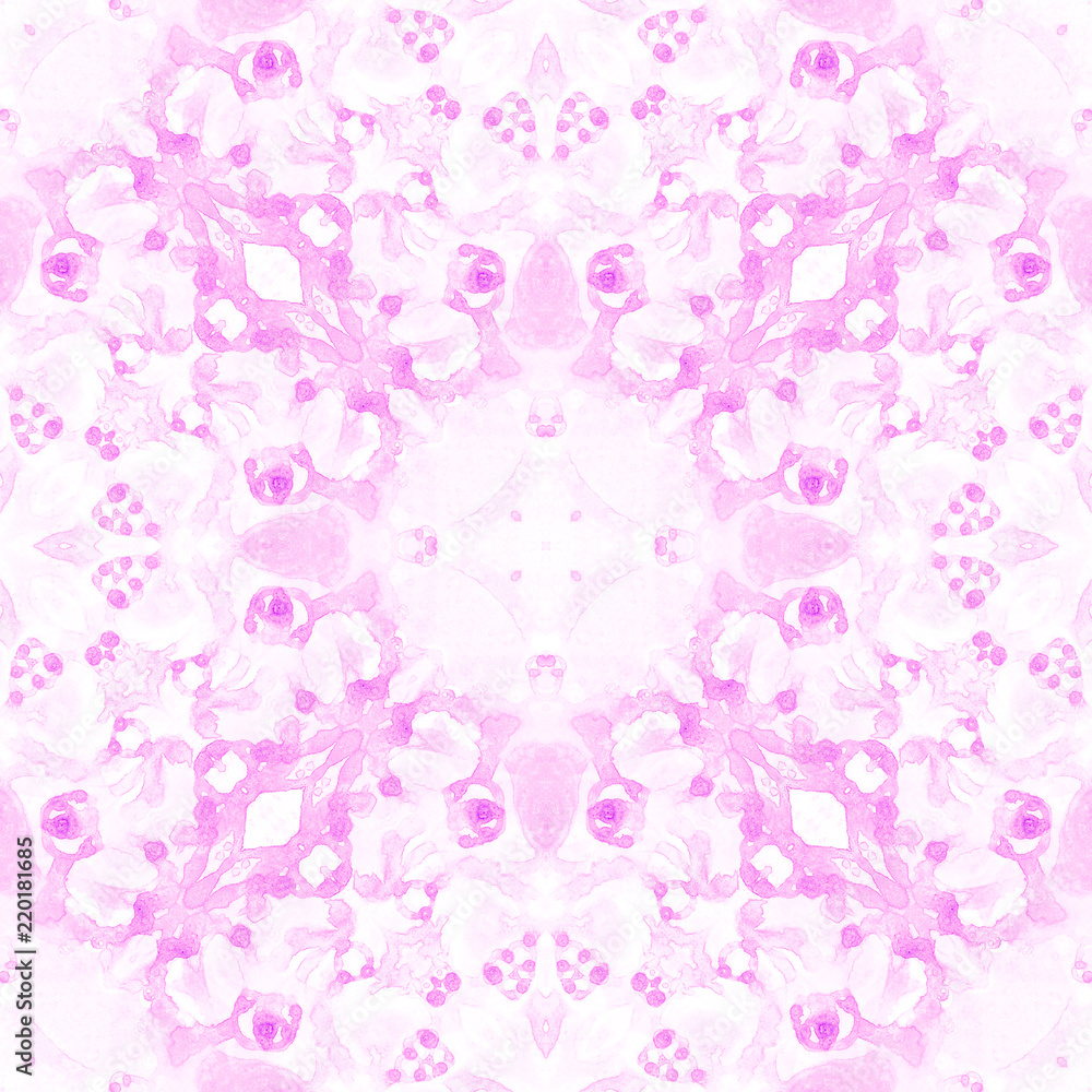 Pink seamless pattern. Artistic delicate soap bubbles. Lace hand drawn textile ornament. Kaleidoscop