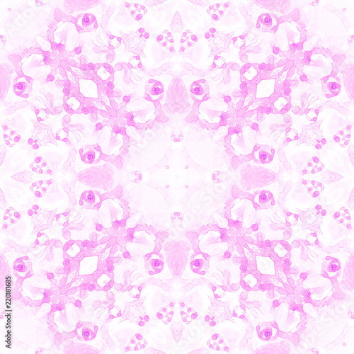 Pink seamless pattern. Artistic delicate soap bubbles. Lace hand drawn textile ornament. Kaleidoscop