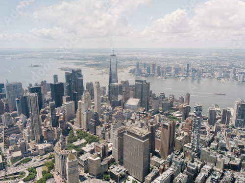 Drone Aerial Shot World Trade Center City View Beautiful NYC New York
