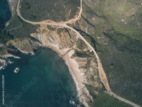 Bixby Bridge Highway 1 California Top Down Drone Aerial 