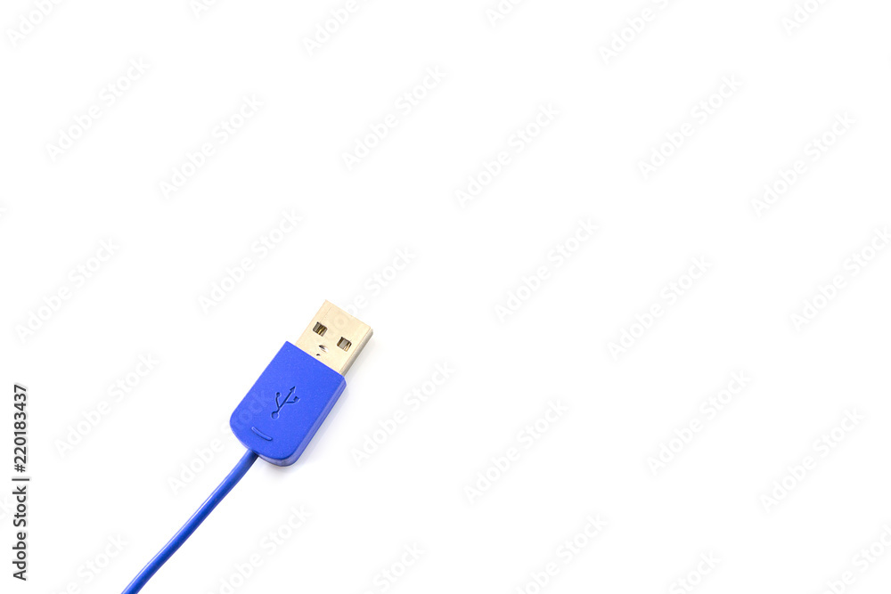 Close-up of blue usb plug cable isolated Close-up of blue usb plug cable isolated
