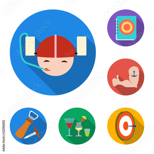 Pub, interior and equipment flat icons in set collection for design. Alcohol and food vector symbol stock web illustration.