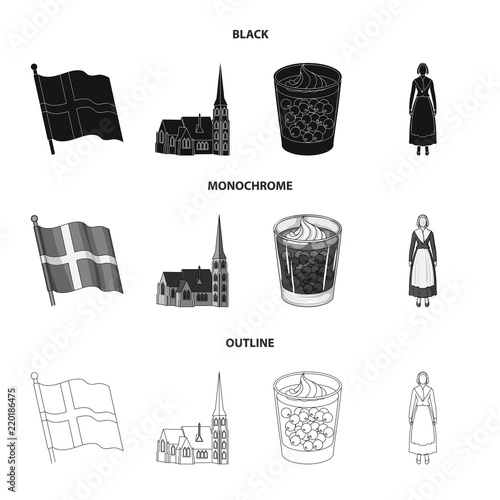 Flag, national, symbol, and other web icon in black,monochrome,outline style.Denmark,history, tourism, icons in set collection.