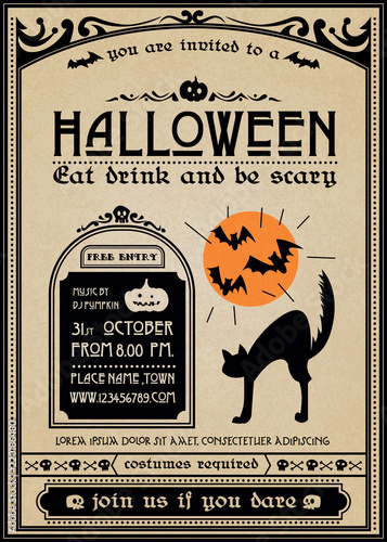 Halloween vector party invitation gothic style.