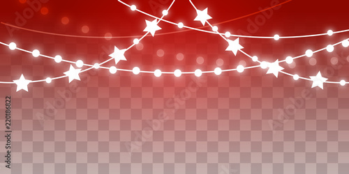 Christmas shiny lights on red transparent background