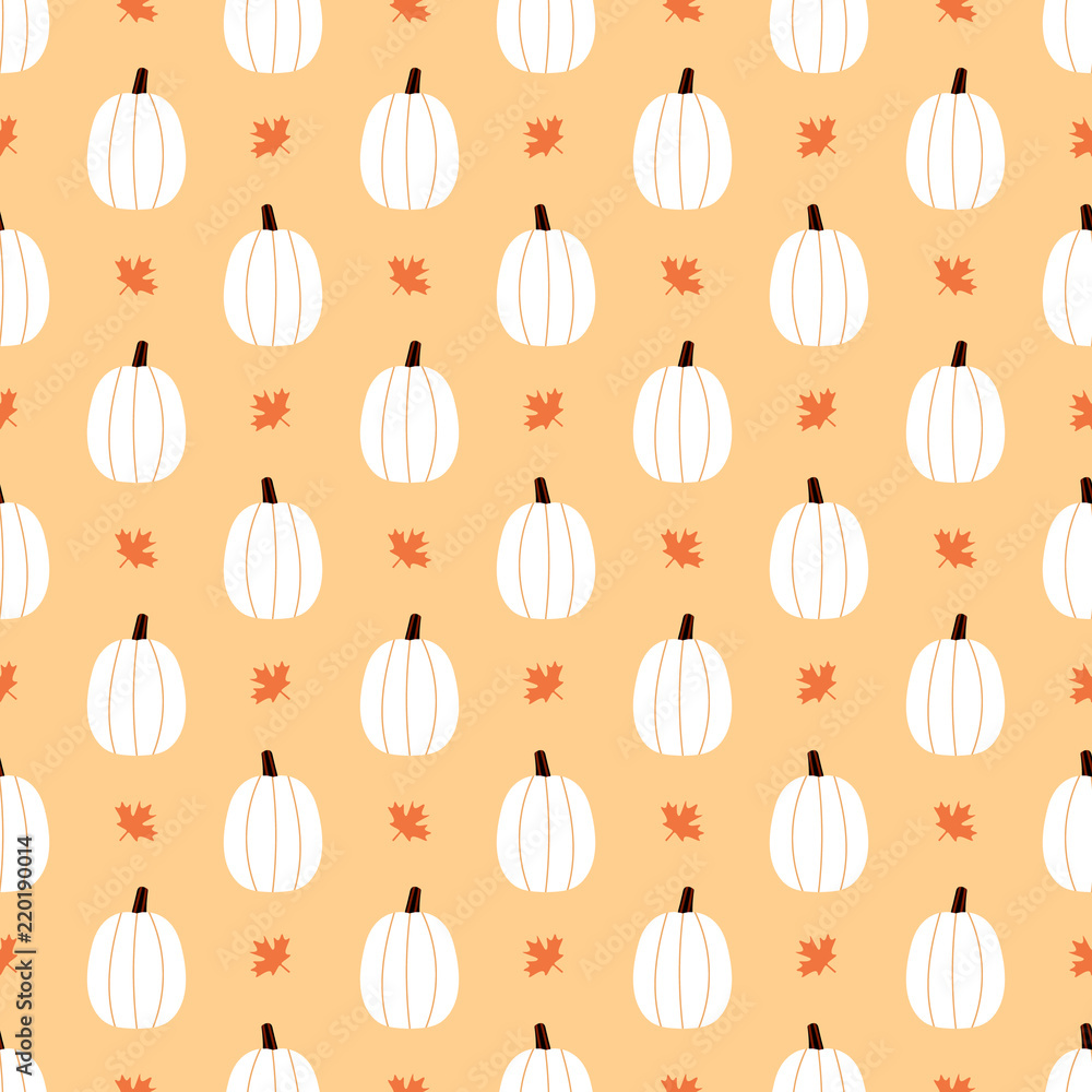 Cute vector seamless pattern background with pumpkins and maple ...