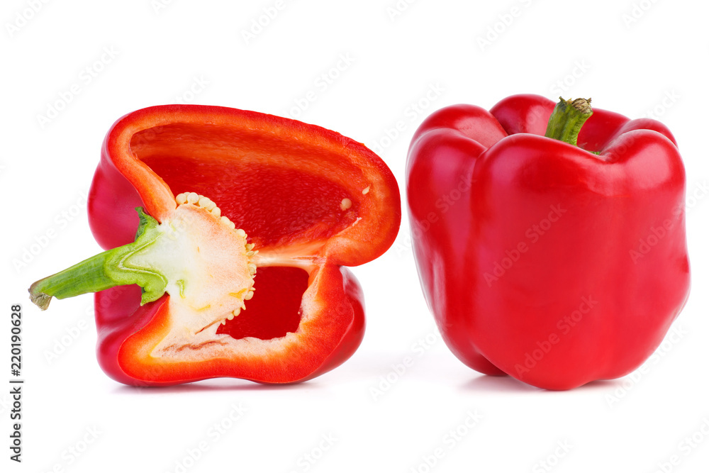 Whole and half of red sweet peppers Whole and half of red sweet peppers