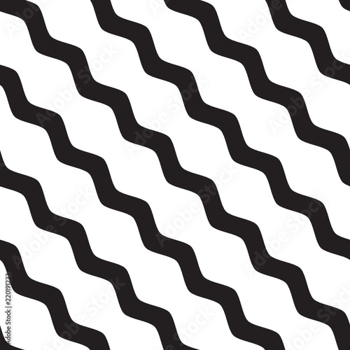 Vector seamless texture. Modern geometric background. Monochrome pattern with wavy bands arranged diagonally.