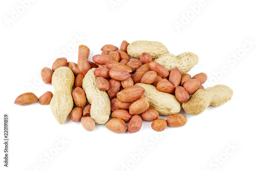 Pile of raw shelled and unshelled peanuts