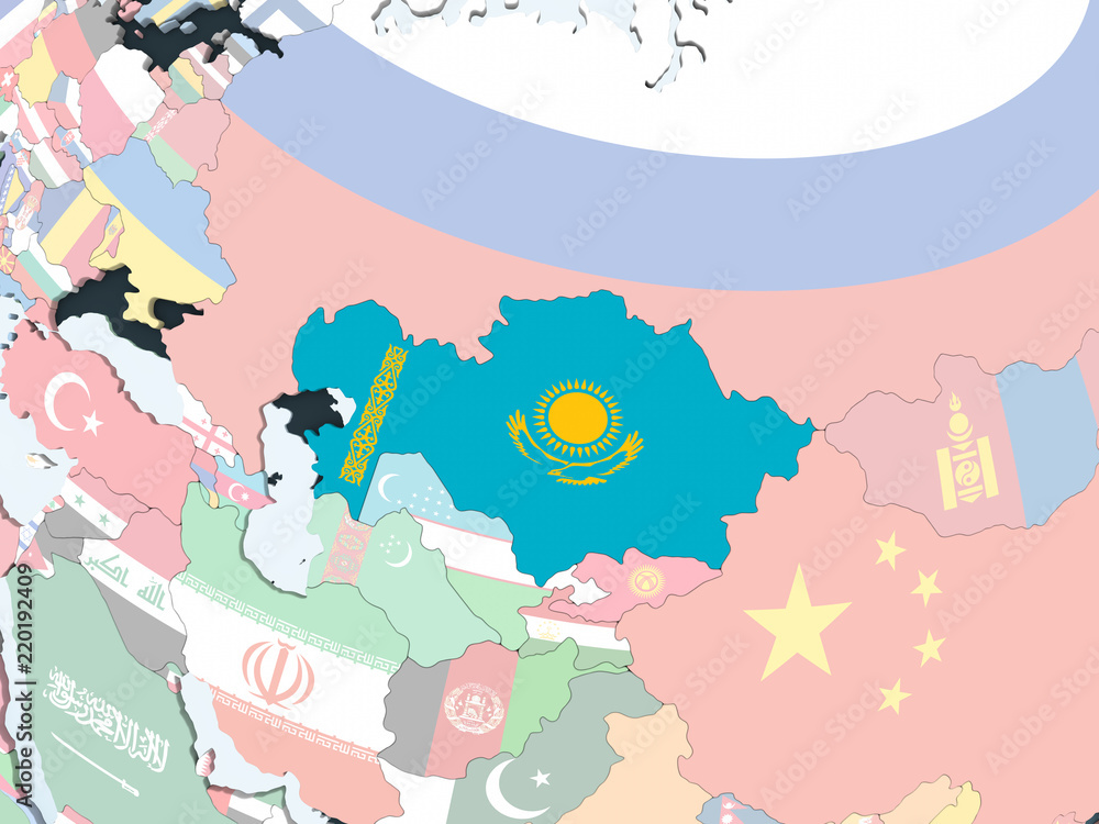 Obraz premium Kazakhstan with flag on globe