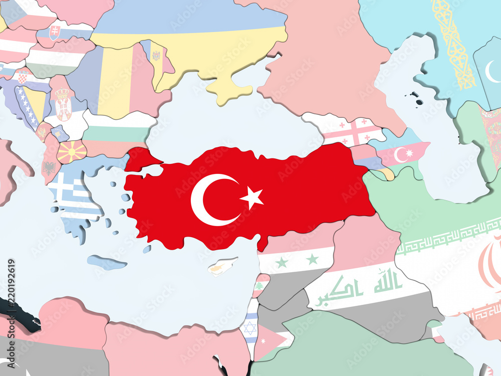 Obraz premium Turkey with flag on globe
