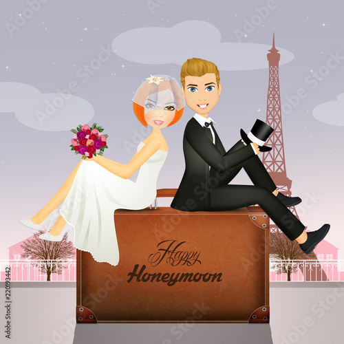 illustration of honeymoon for brode and groom photo