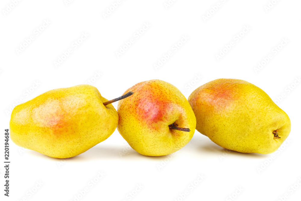 Three yellow-red pears isolated on white background Three yellow-red pears isolated on white background