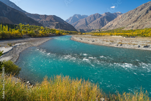 Beautiful Ghizer river in autumn season, Karakoram range, Pakistan