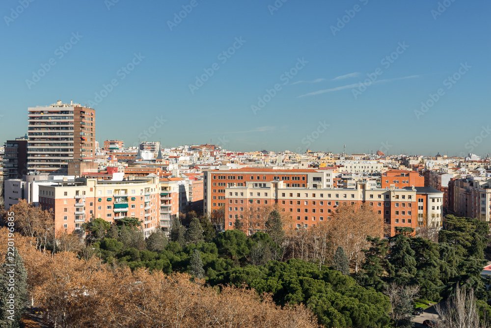 Panoramic view of Madrid from Moncloa Lighthouse, Spain