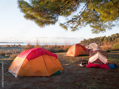camping with tents near the sea