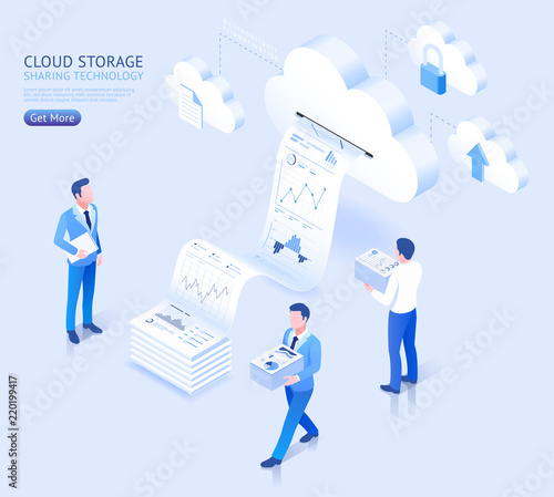 Cloud storage sharing technology vector isometric illustrations.