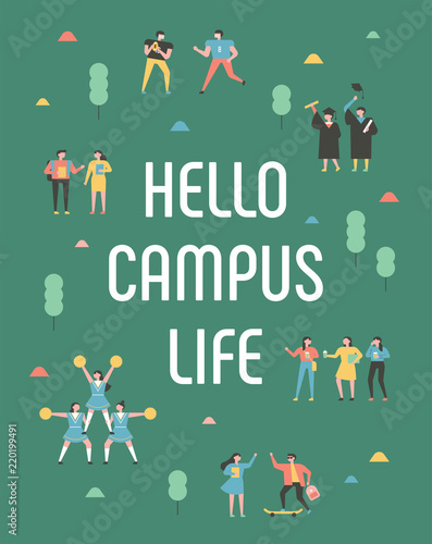 Concept poster to welcome new campus. flat design style vector graphic illustration set