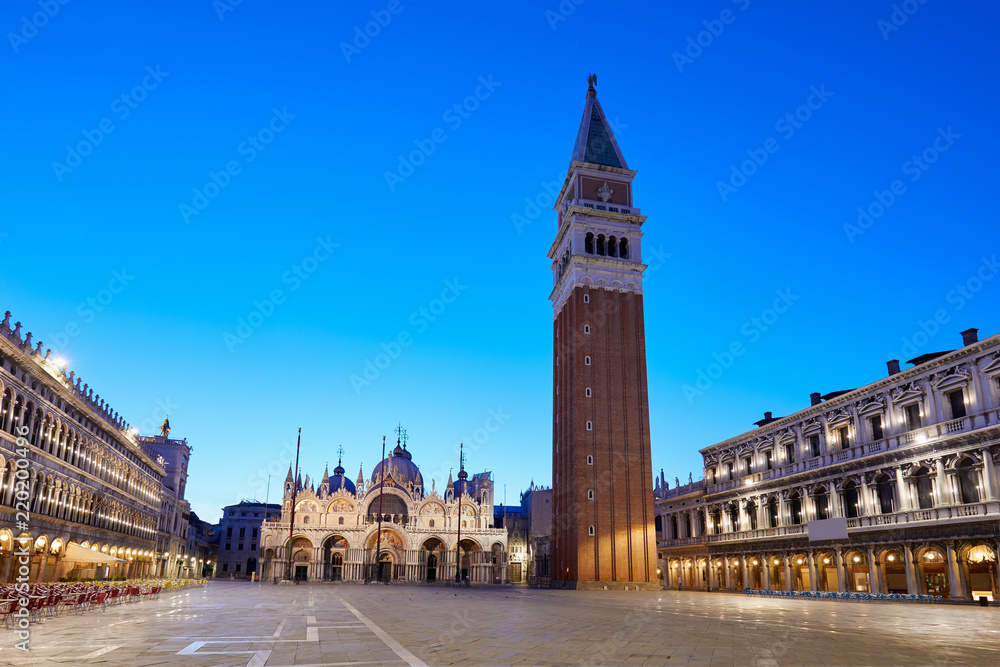 San Marco square illuminated in the early morning, nobody in Italy