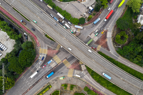 Top view of road intersection in the city
