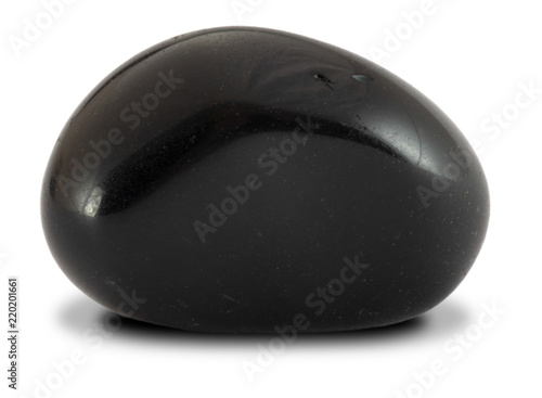 Polished black obsidian stone isolated on white background