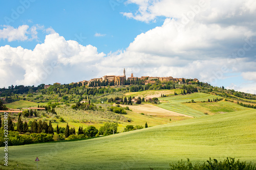 Beautiful view of Pienza on a Tuscany hill, Italy. photo