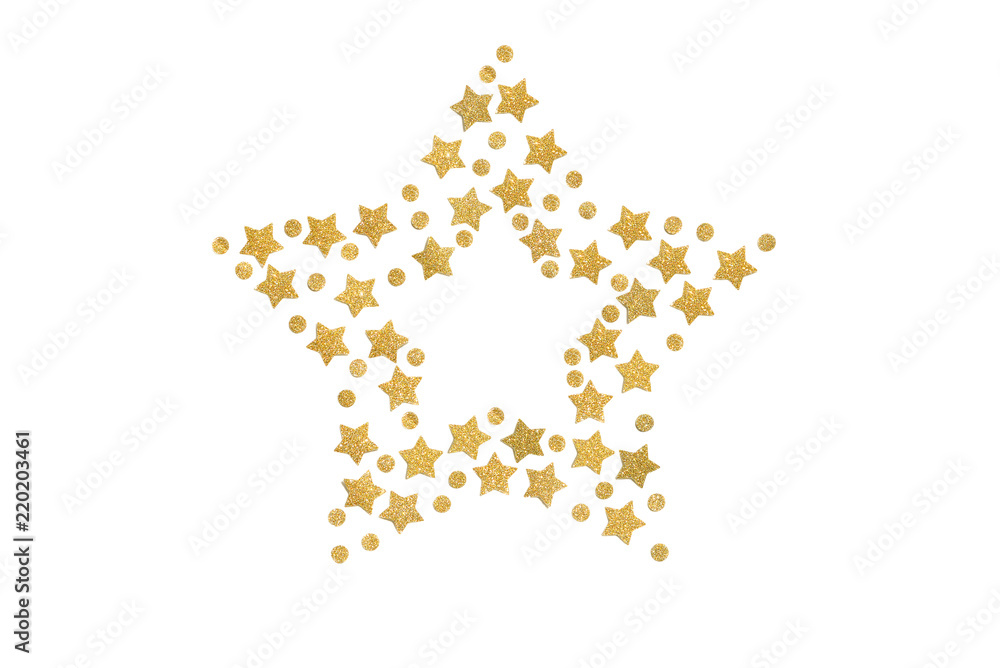 Gold glitter star frame paper cut background - isolated