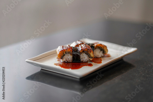 Unagi sushi nigiri, japanese food, Selective focus