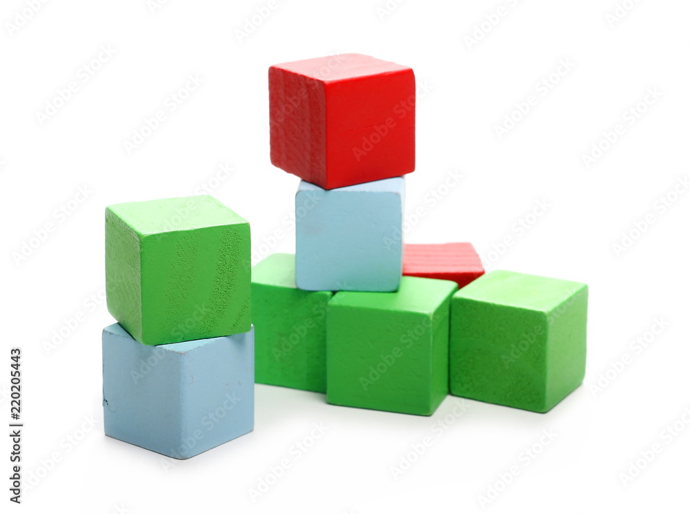 Wooden building blocks for children, isolated on white background Wooden building blocks for children, isolated on white background