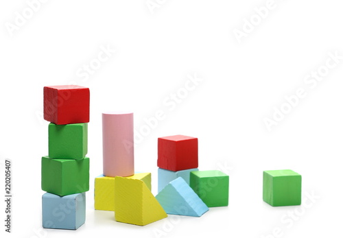 Wooden building blocks for children  isolated on white background 