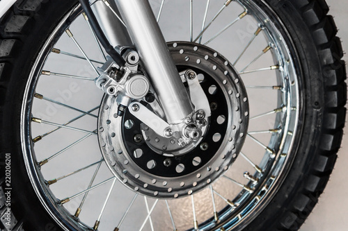 disc brake system on the wheel of a motorcycle.Modern technologies